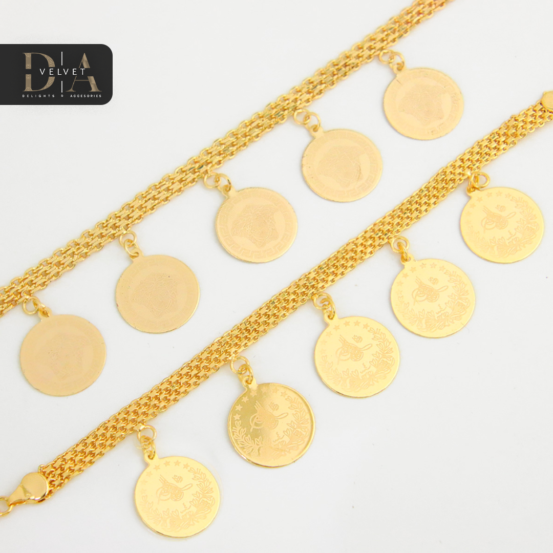 Dubai Gold Plated Necklace and Bracelet Coin Jewelry Set