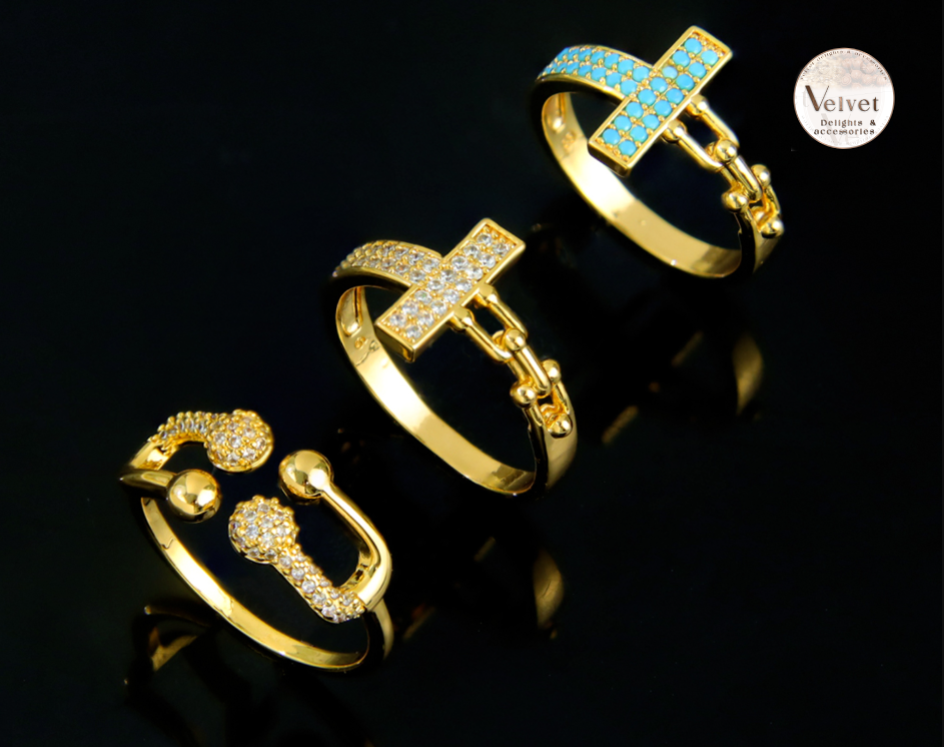 21k Gold Plated Bangle and Ring Sets Waterproof Horseshoe Shaped Blue Zircon Women Jewelry