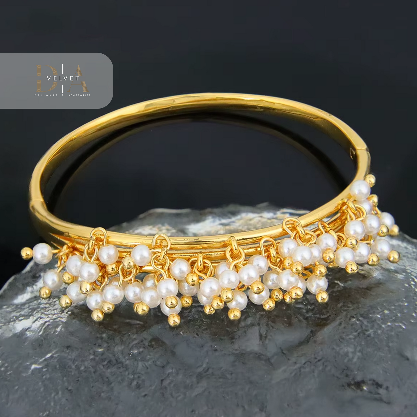 Traditional White Color Pearl Bangle Fine 21K Gold Plated