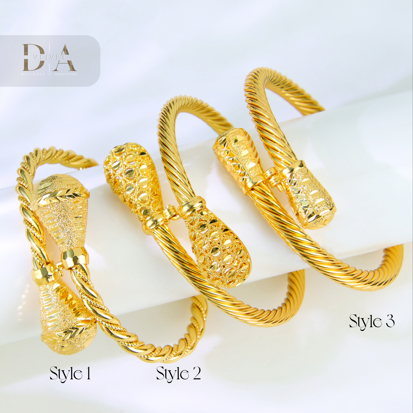 Brass Spiral Golden Bracelets Bangles 21K Gold Plated