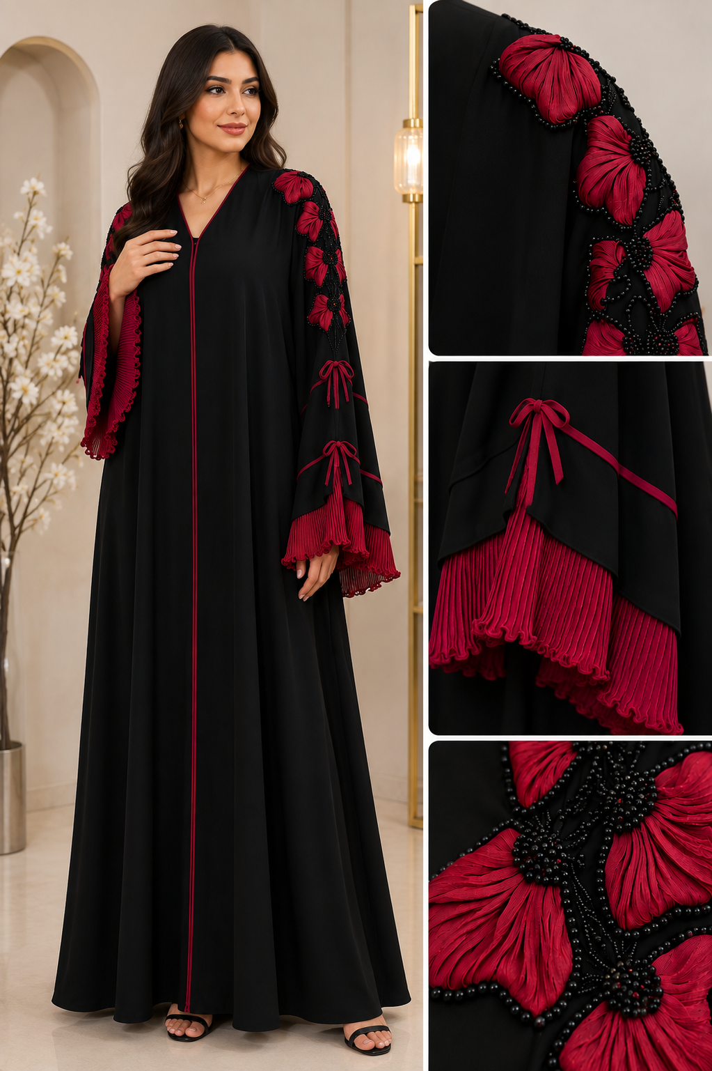 Crimson Bloom Abaya