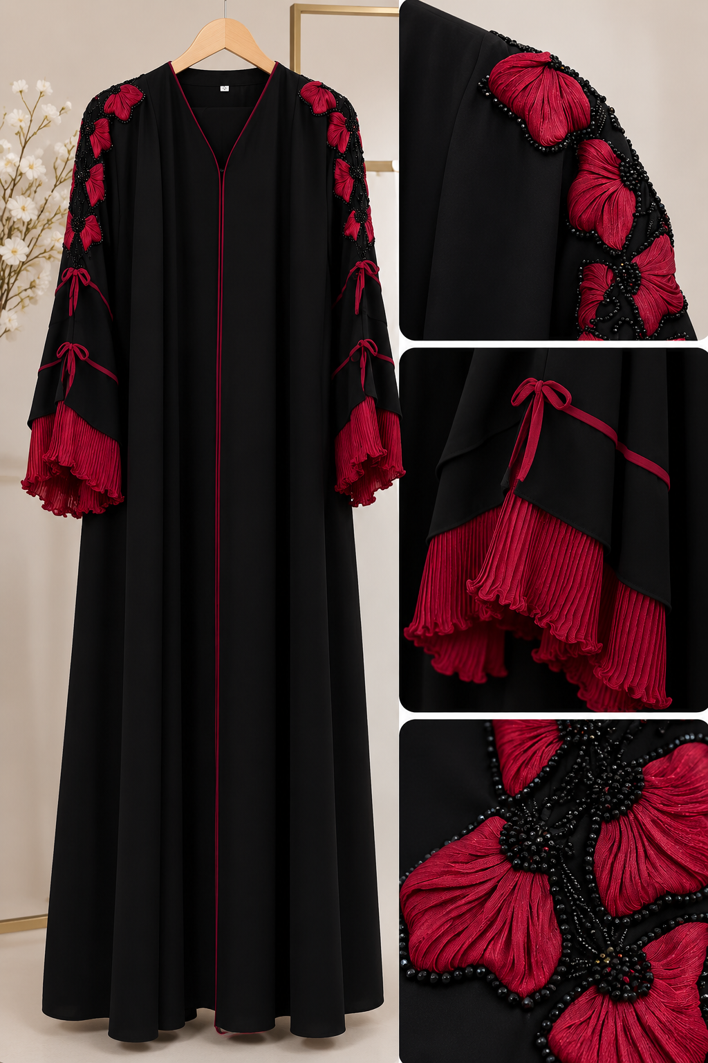 Crimson Bloom Abaya