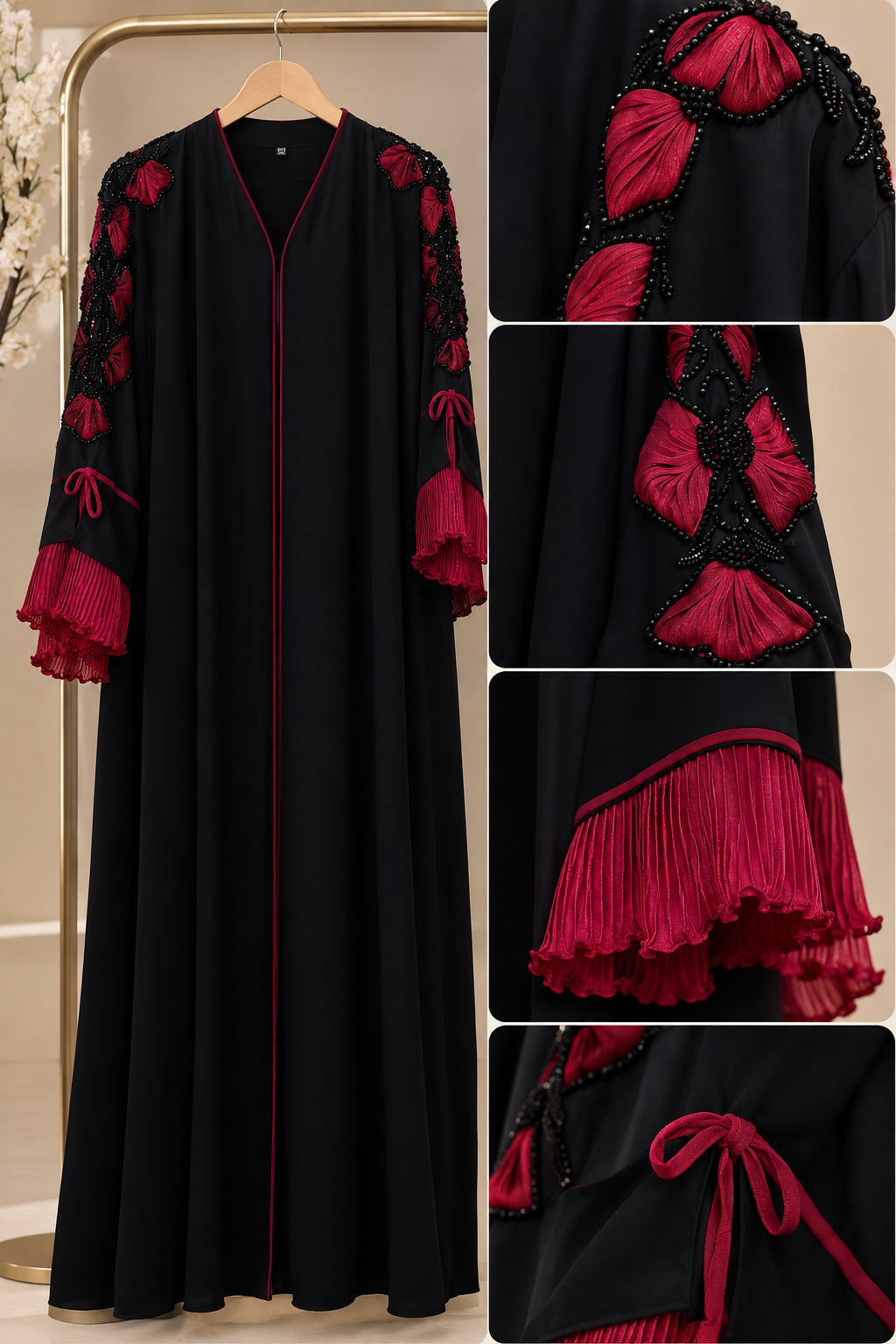 Crimson Bloom Abaya