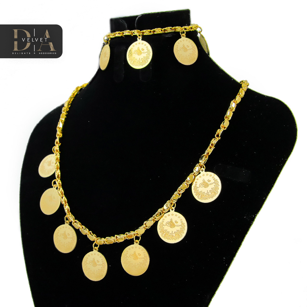 Necklaces and Bangle Coin Jewelry Set 21k Gold Plated