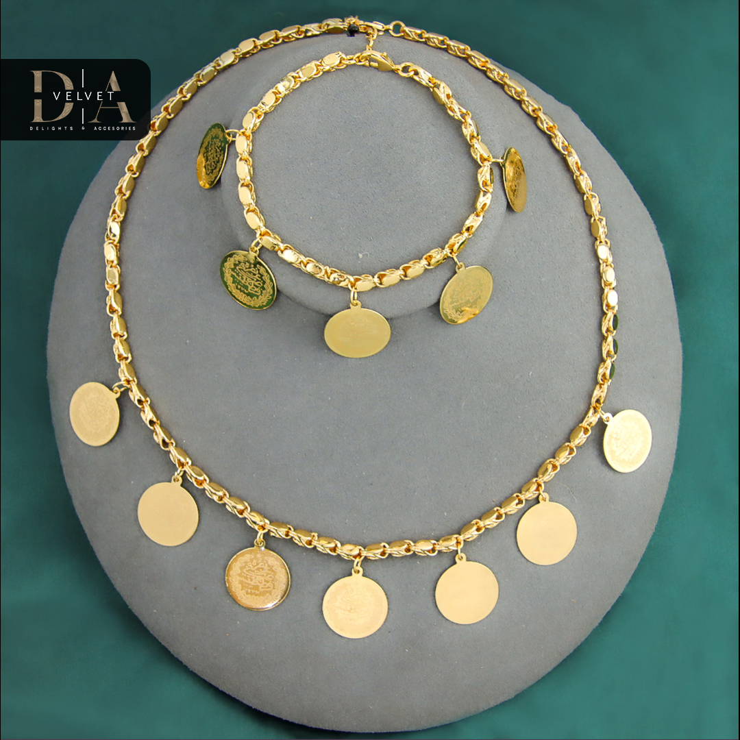 Necklaces and Bangle Coin Jewelry Set 21k Gold Plated
