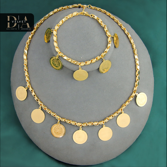 Necklaces and Bangle Coin Jewelry Set 21k Gold Plated