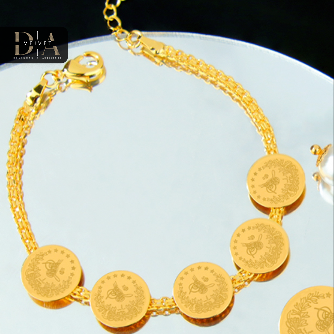 21K Gold Plated Bracelets Adjustable Freshwater Pearl Coin Bracelet Women