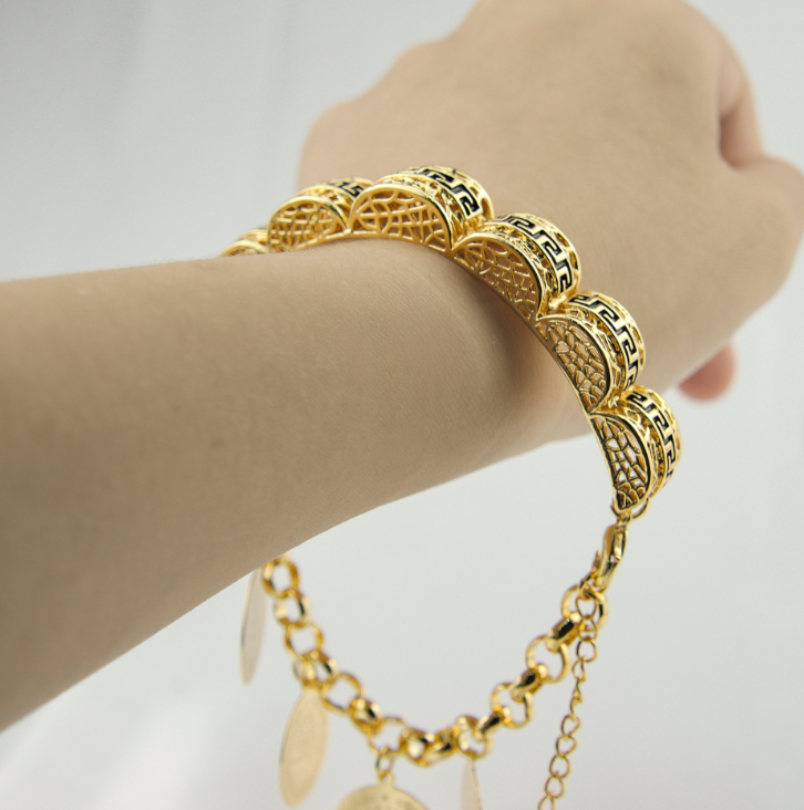 Special Design Hollowed Out Bracelet Women Charm Bracelets Adjustable Jewelry Brass 21k Gold Bracelet