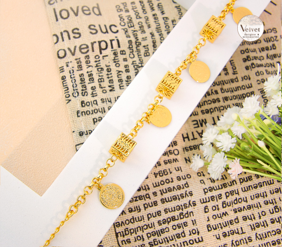 Coin Bangle Bracelet Brass Square Infinite Charm 21K Gold Plated Bracelet