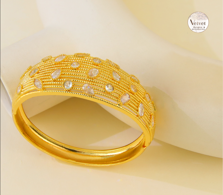 Italian Gold Bangles and Ring Sets 21K Gold Plated Multicolor Cubic Zircon Bangles Jewelry