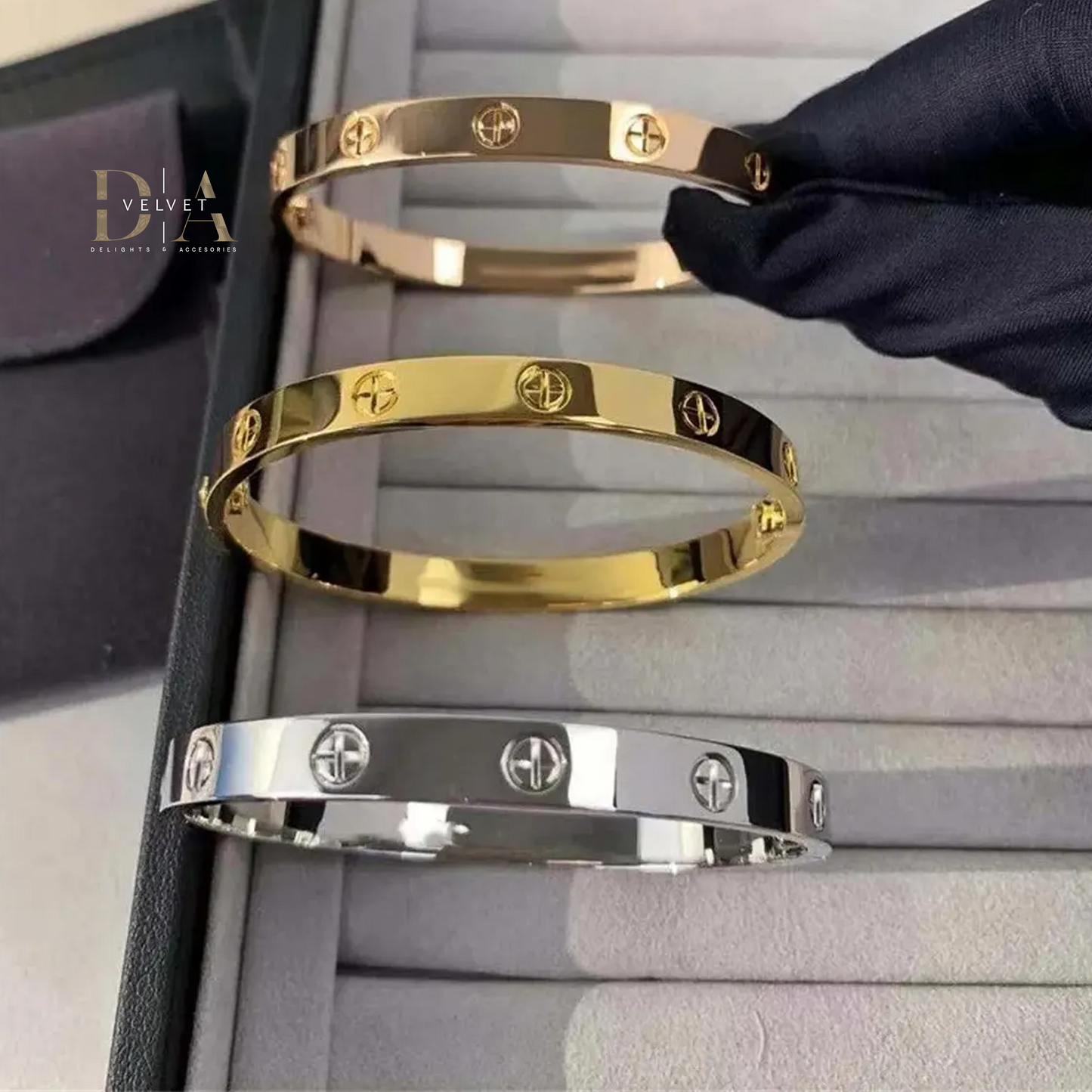 Gold Zircon And Cross Nut Nail Bracelet Gold & Bangle For Woman Stainless Steel Screw