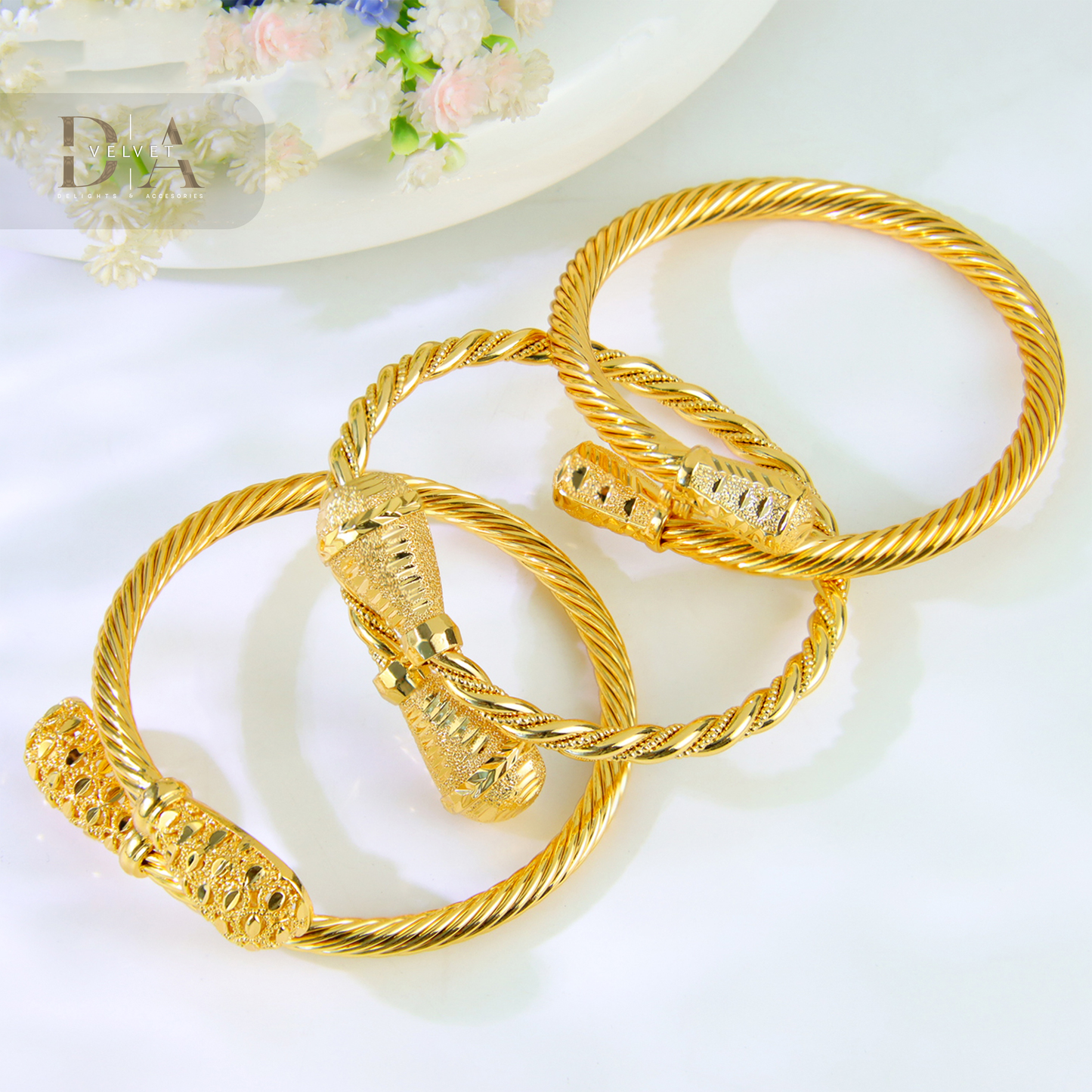 Brass Spiral Golden Bracelets Bangles 21K Gold Plated