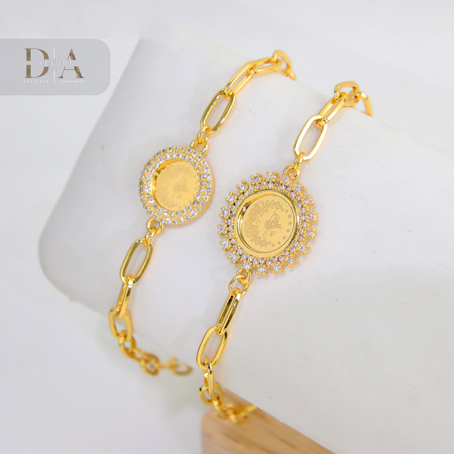 Luxury Waterproof Turkish Zircon Coin Bracelet 21K Real Gold
