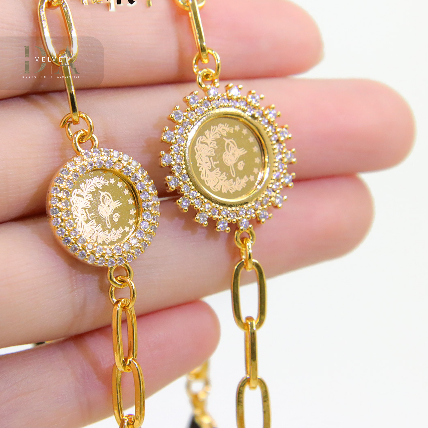 Luxury Waterproof Turkish Zircon Coin Bracelet 21K Real Gold