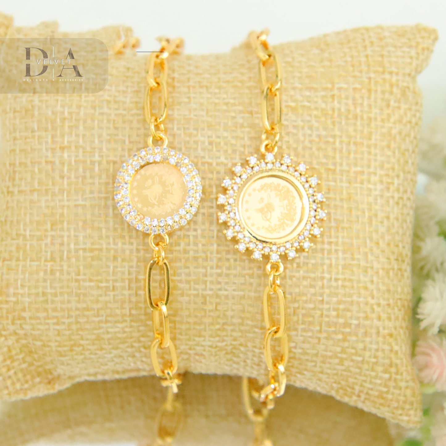 Luxury Waterproof Turkish Zircon Coin Bracelet 21K Real Gold