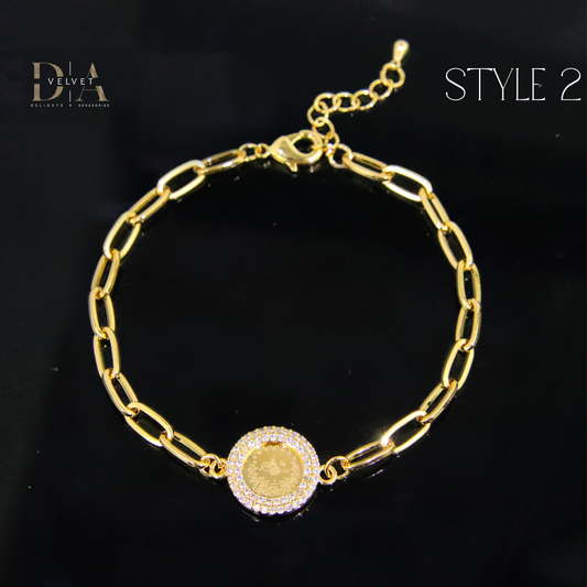 Luxury Waterproof Turkish Zircon Coin Bracelet 21K Real Gold