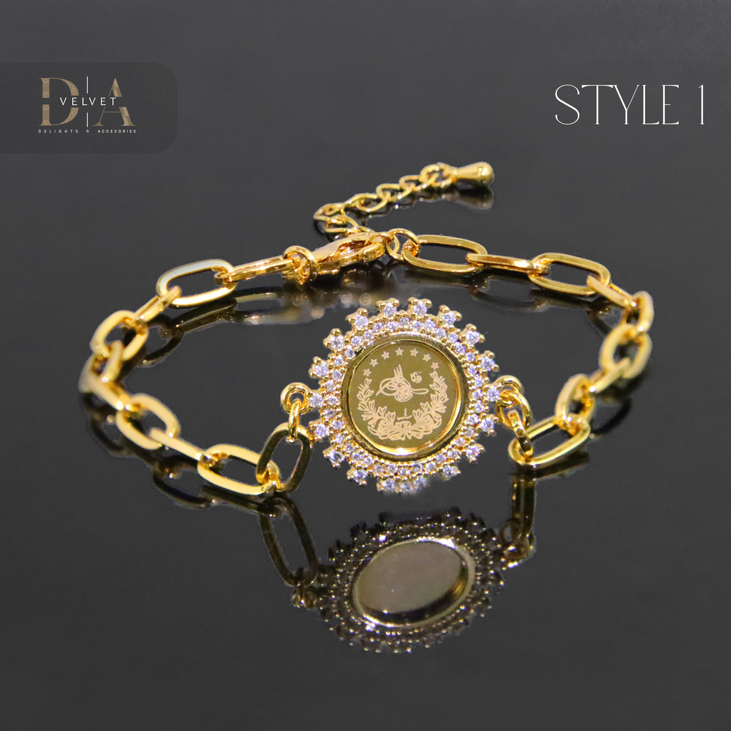 Luxury Waterproof Turkish Zircon Coin Bracelet 21K Real Gold