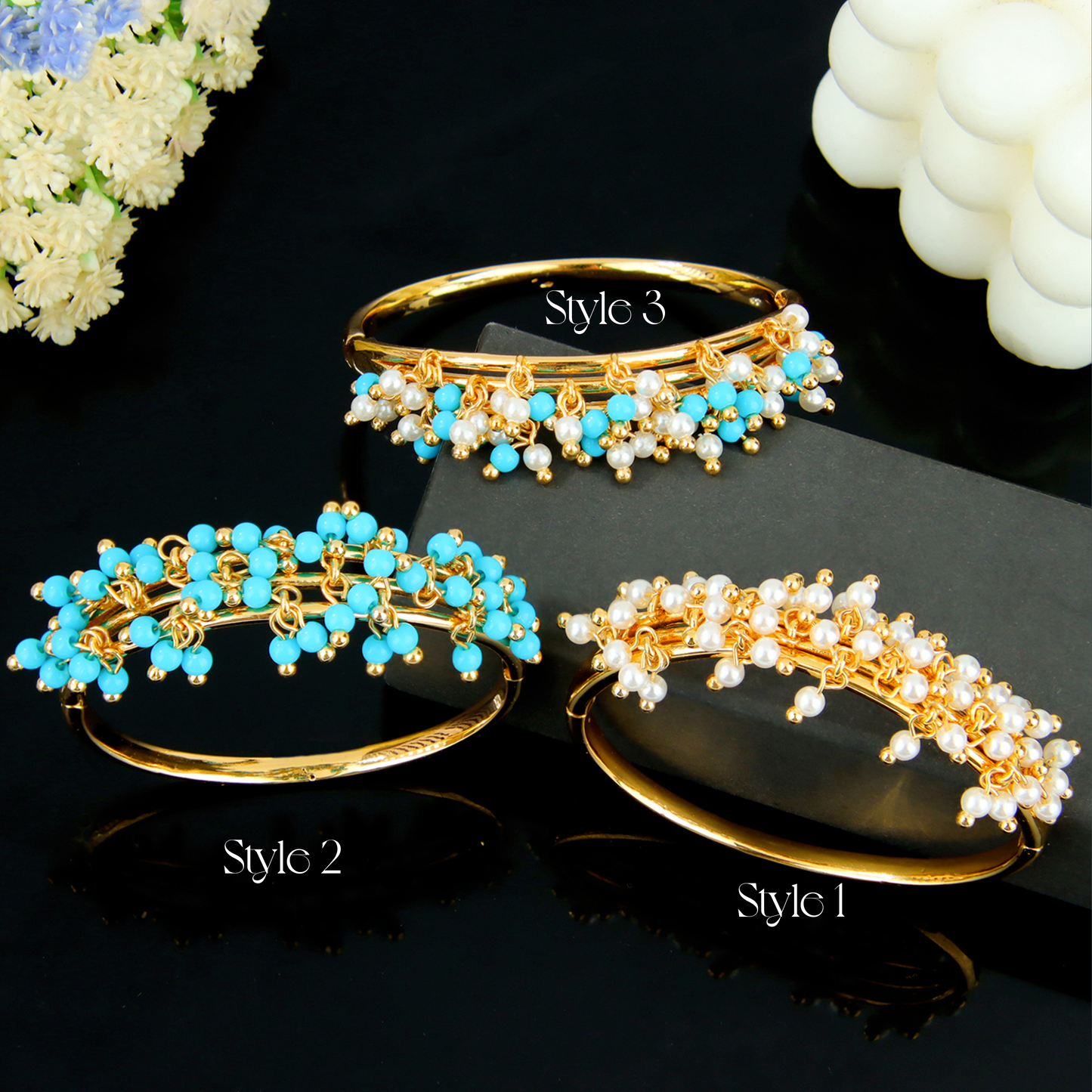 Traditional White Color Pearl Bangle Fine 21K Gold Plated
