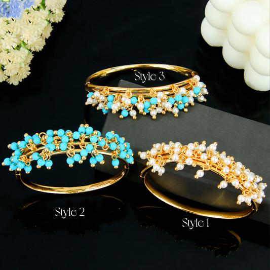 Traditional White Color Pearl Bangle Fine 21K Gold Plated