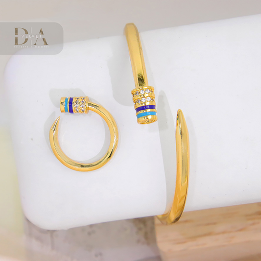 Open Bangle Nail Bracelet Bangle Ajustable Ring Set
