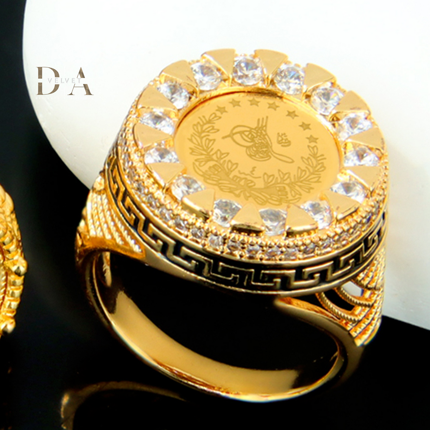 Large Coin Chunky Rings Zircon Brass 21K Gold Ring